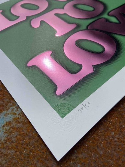 Love To Love...Green Hand Pulled Screenprint Screen Print Olly Fowler 2020 tag1  lovetolove