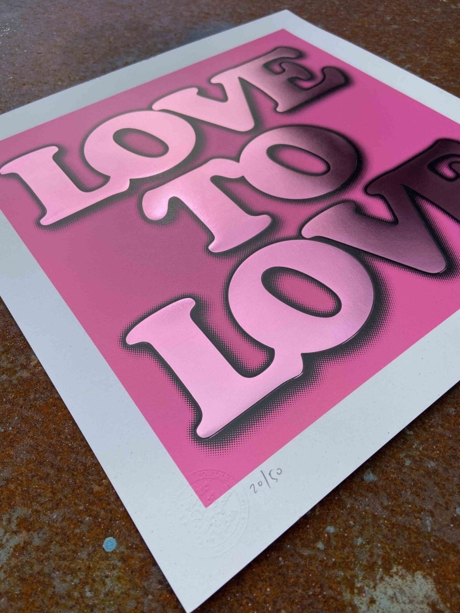 Love To Love...Pink Hand Pulled Screenprint Screen Print Olly Fowler 2020 tag1  lovetolove