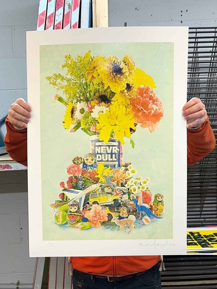 NEVRDULL Hand Pulled Varnish Screen Print Original screenprint OLI FOWLER ART tag1  diamond