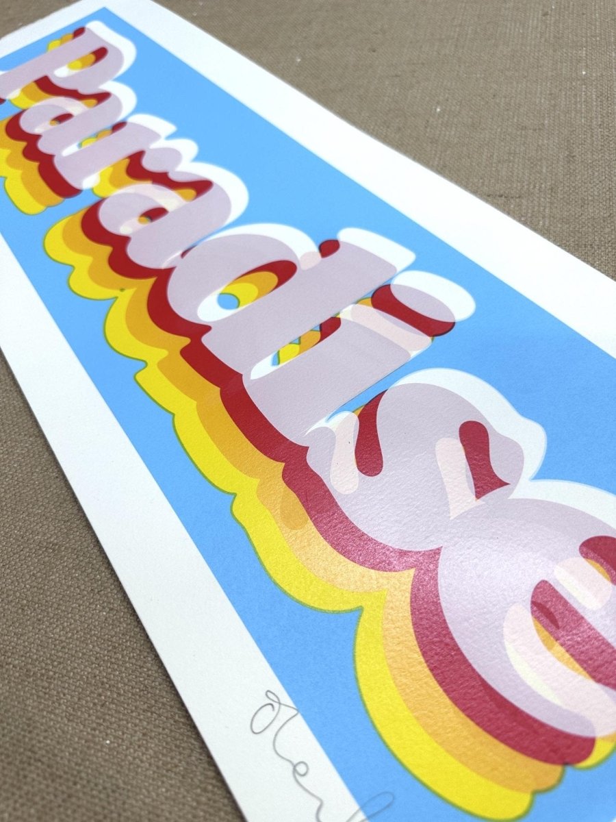 Paradise Blue Handpulled screenprint OLI FOWLER ART tag1  limited edition
