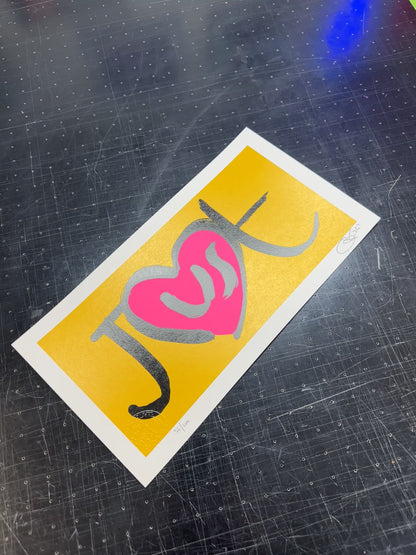 JusT Handpulled Screenprint in Fluro Pink and Metallic Leaf