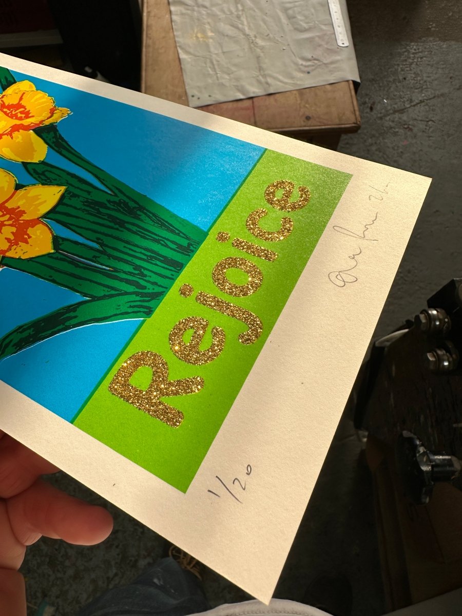 Rejoice Gold Glitter - Hand Pulled Screen Print - shop_name Rejoice Gold Glitter - Hand Pulled Screen Print