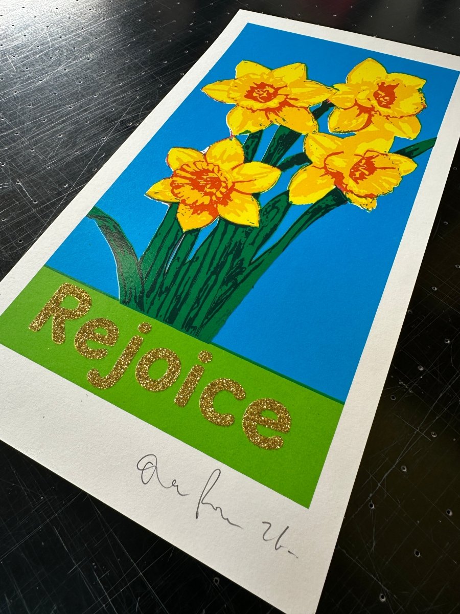 Rejoice Gold Glitter - Hand Pulled Screen Print - shop_name Rejoice Gold Glitter - Hand Pulled Screen Print