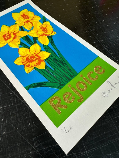 Rejoice Gold Glitter - Hand Pulled Screen Print - shop_name Rejoice Gold Glitter - Hand Pulled Screen Print