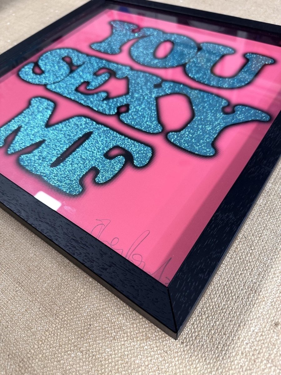 4-colour screenprint, blue red and pink, bubbly 'YOU SEXY MF' lettering over red heart, edition of 50