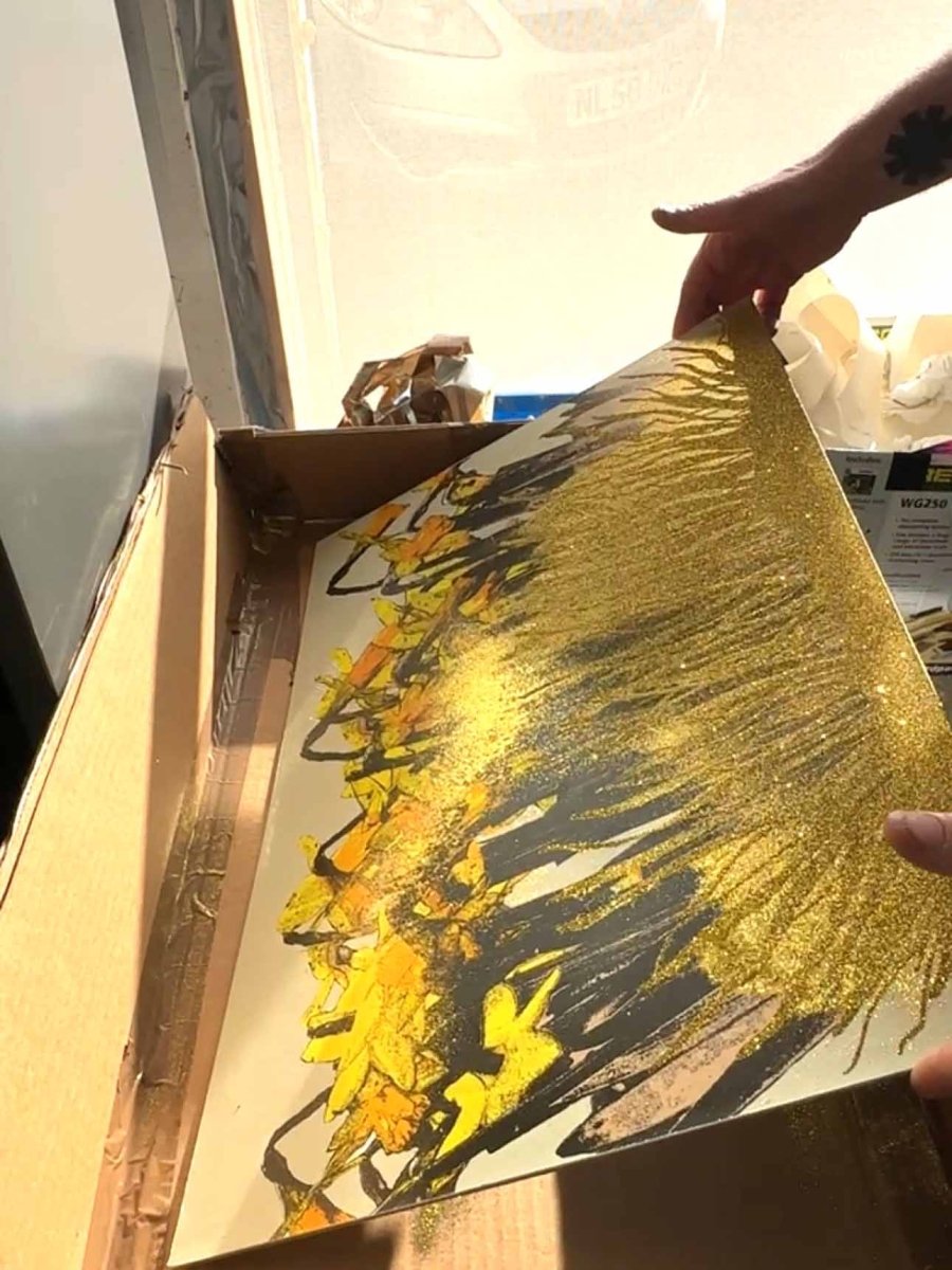 Strength In The Sun: A Hand - Pulled Screenprint with Gold Glitter Detail. - shop_name Strength In The Sun: A Hand - Pulled Screenprint with Gold Glitter Detail.