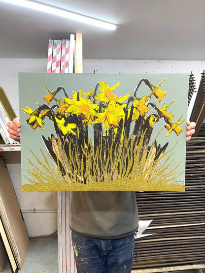 Strength In The Sun: A Hand - Pulled Screenprint with Gold Glitter Detail. Original screenprint OLI FOWLER ART tag1  gold leaf