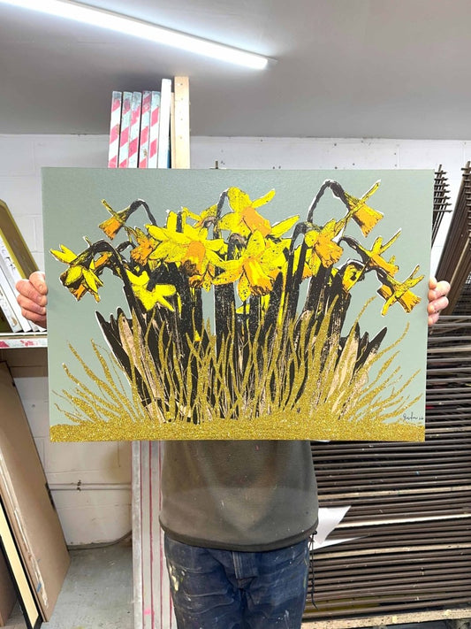 Strength In The Sun: A Hand - Pulled Screenprint with Gold Glitter Detail. Original screenprint OLI FOWLER ART tag1  gold leaf
