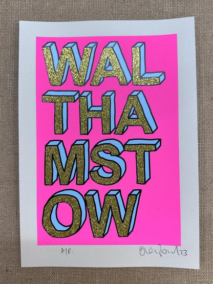 Walthamstow A4 Gld Glitter Handpulled Screenprint - shop_name