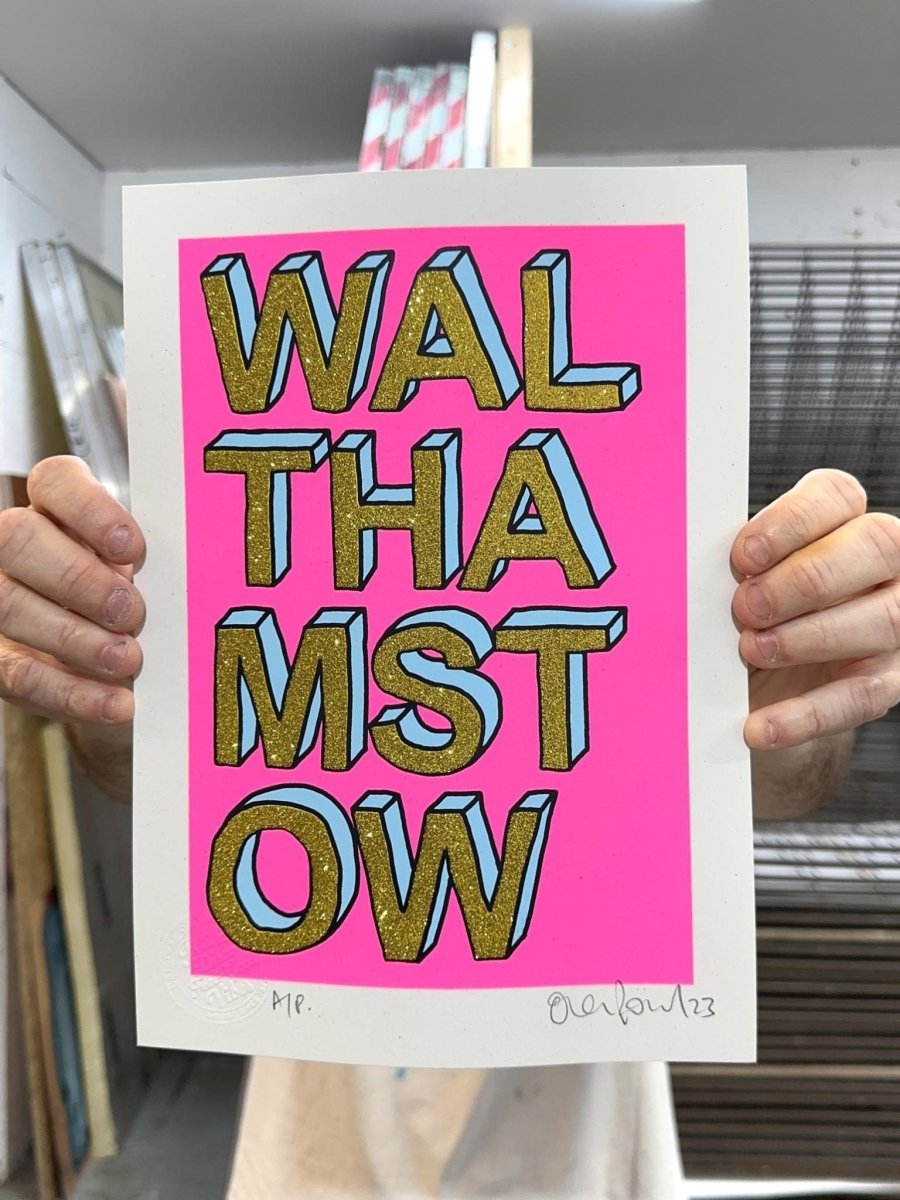 Walthamstow A4 Gld Glitter Handpulled Screenprint - shop_name