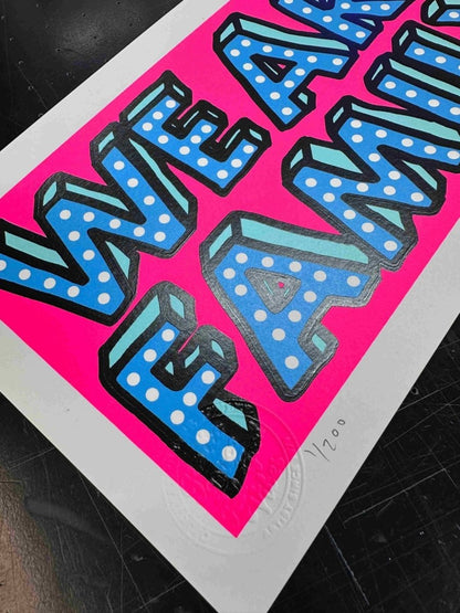 We Are Family Mini Fluro Pink Hand Pulled Screenprint Original screenprint OLI FOWLER ART tag1  Hand Pulled Screenprint