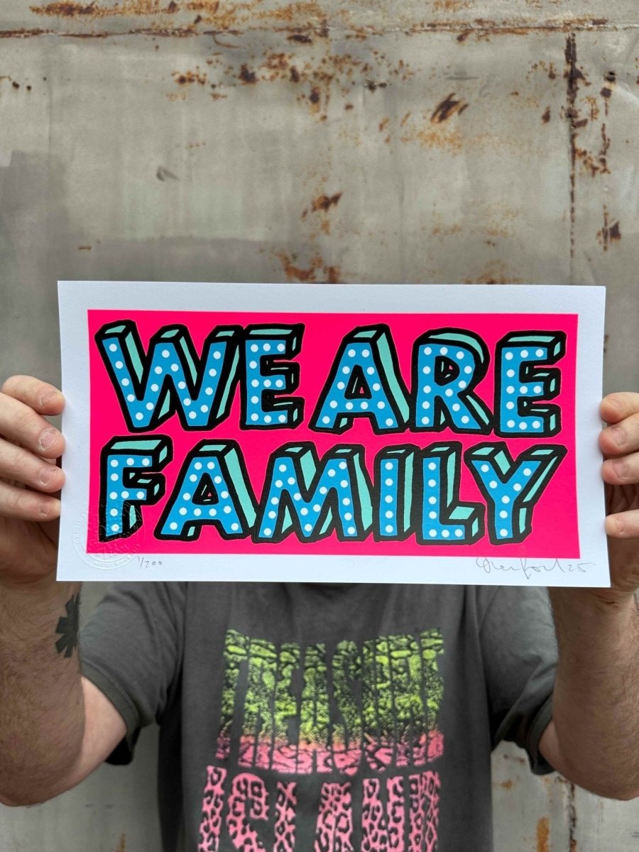 We Are Family Mini Fluro Pink Hand Pulled Screenprint Original screenprint OLI FOWLER ART tag1  Hand Pulled Screenprint