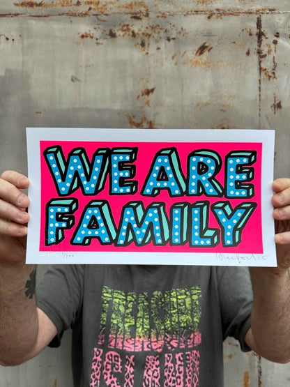 We Are Family Mini Fluro Pink Hand Pulled Screenprint Original screenprint OLI FOWLER ART tag1  Hand Pulled Screenprint